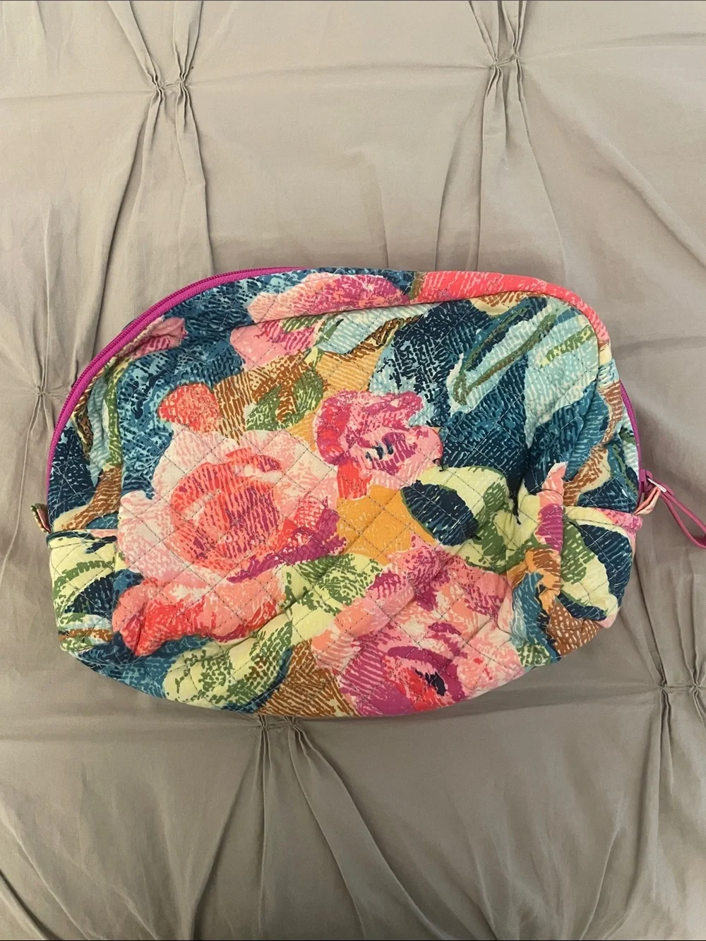 Vera Bradley Quilted Floral Cosmetic Pouch in Navy, Pink, Green & Coral